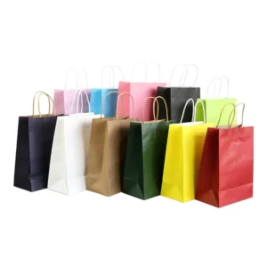 Colorful Food Takeaway Gift Shopping Bags with Handle, Brown Kraft Paper, Custom Printed
