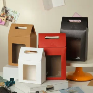 Colorful Kraft Paper Gift Box Bag with Handle and Window for Party Decorations