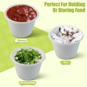 Compostable Bagasse Fiber Sauce and Condiment Containers Disposable Paper Serving Sample Cups for Snack Tasting