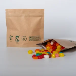 Compostable Biodegradable Brown Kraft Paper Aluminum Foil Stand Doypack Bag Zipper Valve High Barrier Food Grade Bottom Gusset