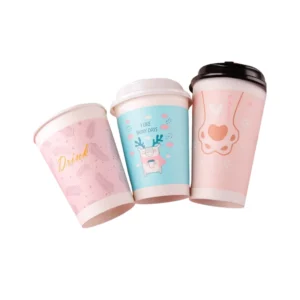 Compostable Single Wall Insulated Paper Cups with Matching Lids for Hot Coffee, Cappuccino, Latte, and Espresso