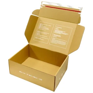Corrugated Kraft Mailer Box with Peel-Off Tear Strip and Adhesive Self-Seal