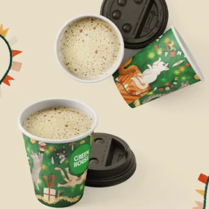 Corrugated Ripple Wall Compostable Insulated Coffee Cup with Lid, 8 oz/12 oz/16 oz, Disposable for Cafe Takeaway and Carbonated Drinks