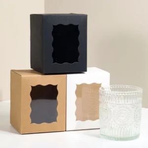 Creative Brown Leather-Look Laser-Cut Window Paper Box for Handmade Candle and Candy, Wedding Candy Box