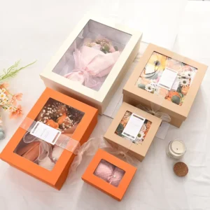 Creative Packaging Paper Boxes Transparent Window Birthday Wedding Bridesmaid Paper Gift Box with Ribbon