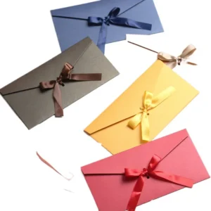 Cross Border Creative Ribbon Envelope with Bow Pearlescent Paper Colorful Thickened Large Special Kraft Paper Envelope with a