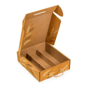Custom 3-Bottle Wine and Beer Carrier Corrugated Packaging Box with Foldable Self-Erecting Bottle Holder