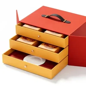 Custom 3-Layer Drawer Gift Box with Handle Recycled Holiday Dessert and Mooncake Packaging