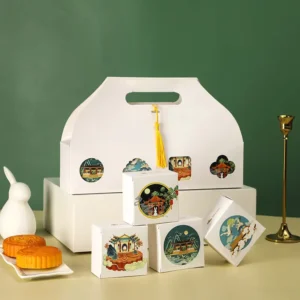 Custom 4-Piece Mooncake Gift Paper Box with Handle