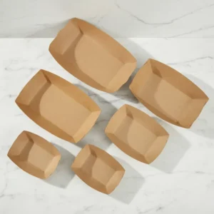 Custom 4oz 32oz Food Grade Rectangle Biodegradable Kraft Paper Snack and Fried Food Tray