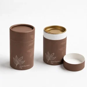 Custom 50g Cardboard Kraft Cylinder Packaging Paper Canister Tin Lid Rigid Food Grade for Specialty Coffee and Tea