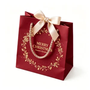 Custom 5mm Thick Ivory Board Paper Gift Bag with Rope Handle Hot Foil Print Tote Bag for Holiday Gift and Retail Packaging