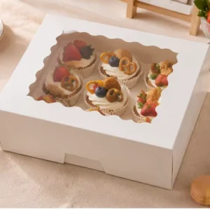 Custom 6 10 12 Inch Window Cake Box Ivory Paper Box with Handle Recyclable Bakery Packaging for Cupcakes Pastries and Bread