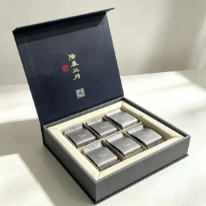 Custom Ash Grey Tea Packaging Box with Red Seal Stamp Print, FSC Certified Paper Box for Export