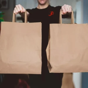 Custom Biodegradable Brown Kraft Paper Fast Food Takeaway Delivery Bag