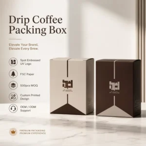 Custom Biodegradable Coffee Packaging Box with Full-Color Printing, Matt Lamination, Spot UV, FSC Paper, OEM, MOQ 500 pcs