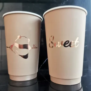Custom Biodegradable Double-Wall Paper Cups with Lids for Coffee Shops