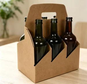Custom Biodegradable Eco-Friendly Kraft Paper 6-Bottle Wine & Beer Carrier Box With Handle Foldable Matte Lamination OEM