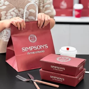 Custom Biodegradable Eco Friendly Recyclable Disposable Restaurant Kraft Paper Bags for British Cuisine with Twisted Handles