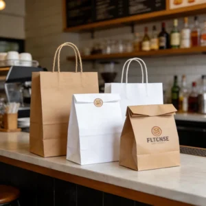 Custom Biodegradable Foldable Kraft Paper Takeaway Bag with Custom Color Logo and OEM Offset Printing