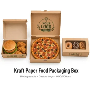 Custom Biodegradable Food-Grade Grease-Proof Kraft Paper Takeout Box for Burger, Pizza, and Bakery OEM MOQ 500pcs