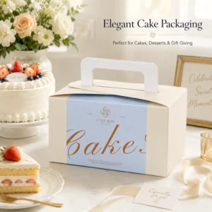 Custom Biodegradable Heavy-Duty Rigid Boxes for Cake, Cookie, Bread, Salad, and Takeaway Packaging with Glitter Embossing