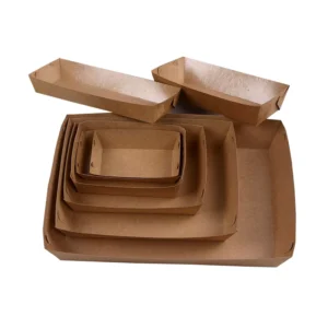 Custom Biodegradable Kraft Paper Boat Tray with Glossy Lamination