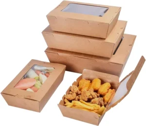 Custom Biodegradable Kraft Paper Food Packaging Box with Glossy Lamination and Embossing, Disposable Salad and Fruit Tray