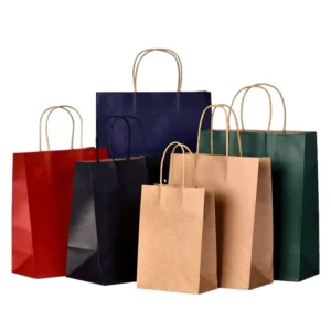 Custom Biodegradable Kraft Paper Shopping Takeaway Bags with Flexiloop Handle and Recycled Materials