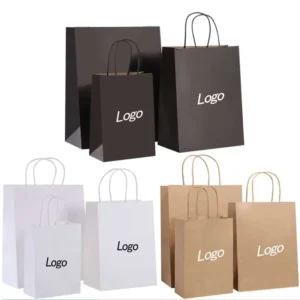 Custom Biodegradable Kraft Paper Takeaway Bags with Handles for Fast Food and Restaurants