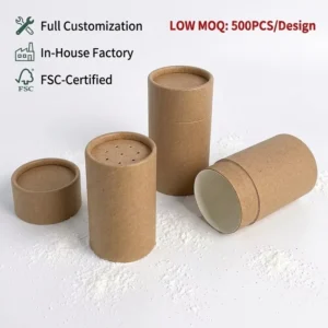 Custom Biodegradable Seasoning Food Paper Tube Packaging Salt and Pepper Shaker Canister with Top Spice Design