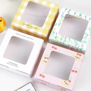 Custom Biodegradable Square Paper Biscuit, Candy and Cookie Boxes with Clear Window and CMYK Printing