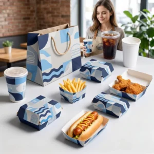 Custom Biodegradable Takeaway Burger Chicken Sandwich Coffee Dessert Restaurant Packaging Food Paper Set Eco Bags