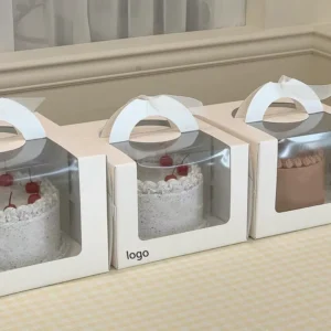 Custom Biodegradable Takeaway Cake Roll Dessert Cookie Packaging Box With Handles