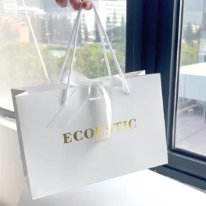 Custom Biodegradable White Luxury Paper Shopping Gift Bag With Logo
