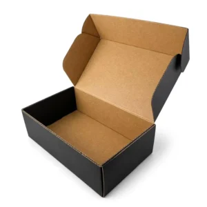 Custom Black Corrugated Mailer Box, Matte Black Exterior, Kraft Interior, Tuck-Top