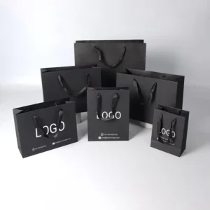 Custom Black Paper Gift and Shopping Bags with Logo for Retail Use