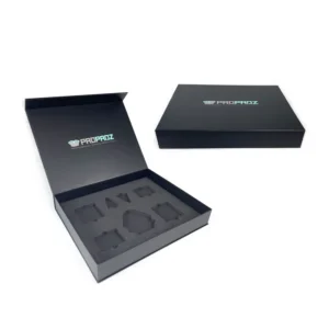 Custom Black Rigid Paperboard Box with Logo and Die-Cut EVA Insert