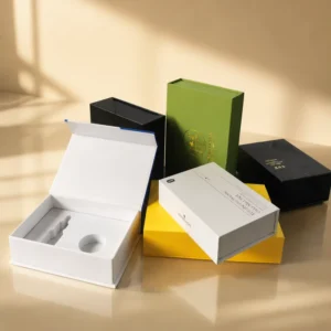 Custom Book-Shaped Rigid Paper Box with Lid-and-Tray Design, Magnetic Closure, and Gold or Silver Foil for Electronics and Tea