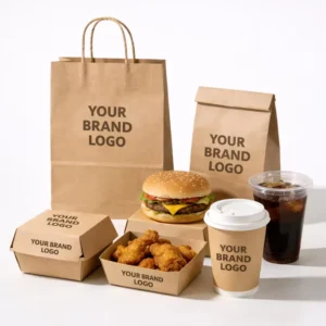 Custom Branded Kraft Takeaway Packaging for Restaurants Custom Paper Bags Food Boxes & Cups