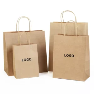 Custom Brown Eco-Friendly Disposable Kraft Paper Takeaway Bag with Handle for Grocery Stores and Restaurants