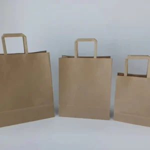 Custom Brown Kraft Paper Bag with Flat Handle for Fast Food Takeaway and Shopping