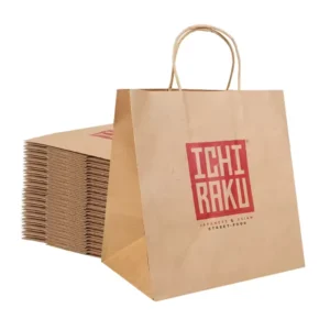 Custom Brown Kraft Paper Bag with Handle Eco Friendly Paper Handle Food Delivery Bag Restaurant Takeout Takeaway Bag for Food