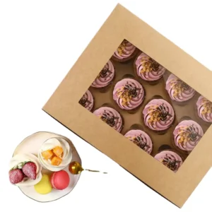 Custom Brown Kraft Paper Recyclable Bakery Boxes with Window and Matte Lamination for Donuts, Cupcakes, and Pastries