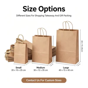 Custom Brown Kraft Paper Recyclable Tote Bag for Advertising Takeaway Shopping Cakes Candles Crafts Sugar Clothing Holiday Gifts