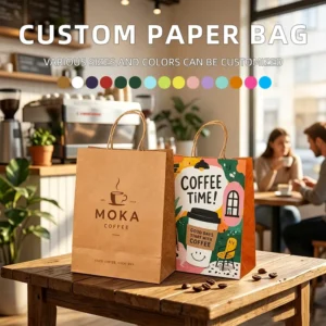 Custom Brown Kraft Reinforced-Handle Greaseproof Food-Safe Catering Dessert Takeaway Bags with Printed Logo