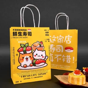 Custom Brown Kraft Twisted-Handle Greaseproof Food-Grade Quick-Service Delivery Paper Bags with Printed Logo