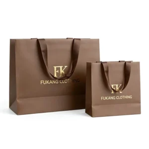 Custom Brown Textured Paper Shopping Bag Foldable Gift Retail Bag for Men Formal Suit Business Apparel with Handle