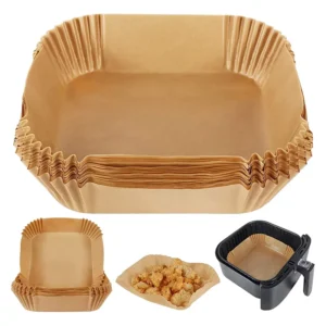 Custom Brown White Square Disposable Air Fryer Parchment Paper Liners, Food Grade, Silicone-Oil Waterproof