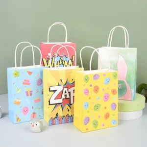 Custom Brown and White Kraft Paper Shopping Bags with Handles and Printed Logo